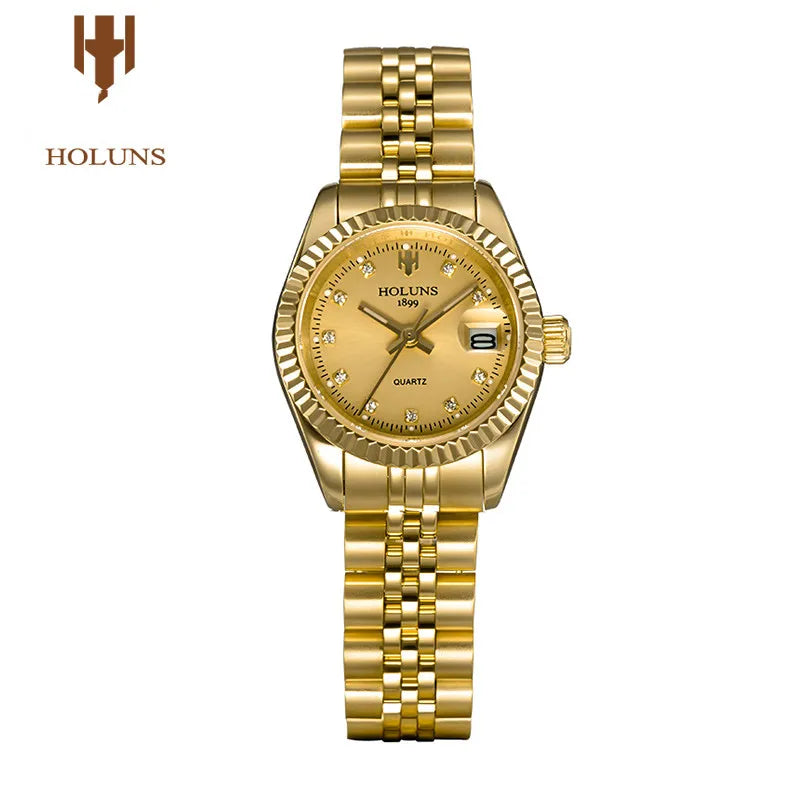 Montre Femme Luxe Diamant — Quartz Acier Inoxydable, Étanche 5 ATM