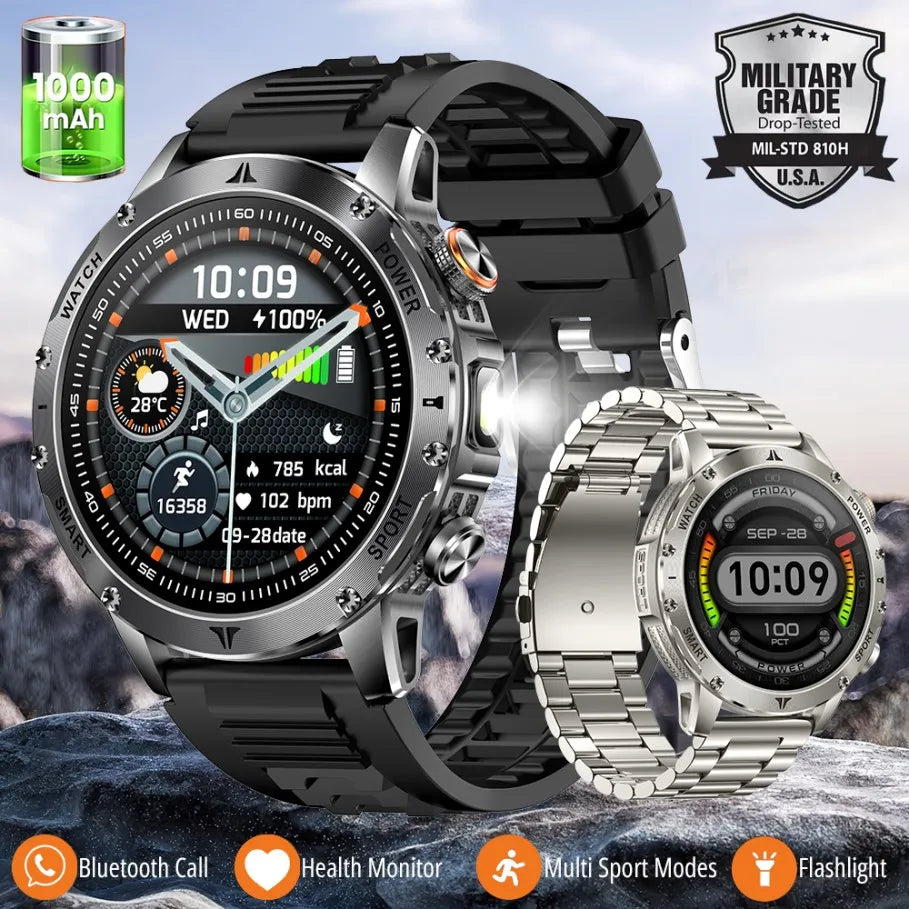 Militaire 1000mAh grande batterie montre intelligente numérique Bluetooth appel sport Smartwatch électronique montres pour homme Android 2026 nouveau