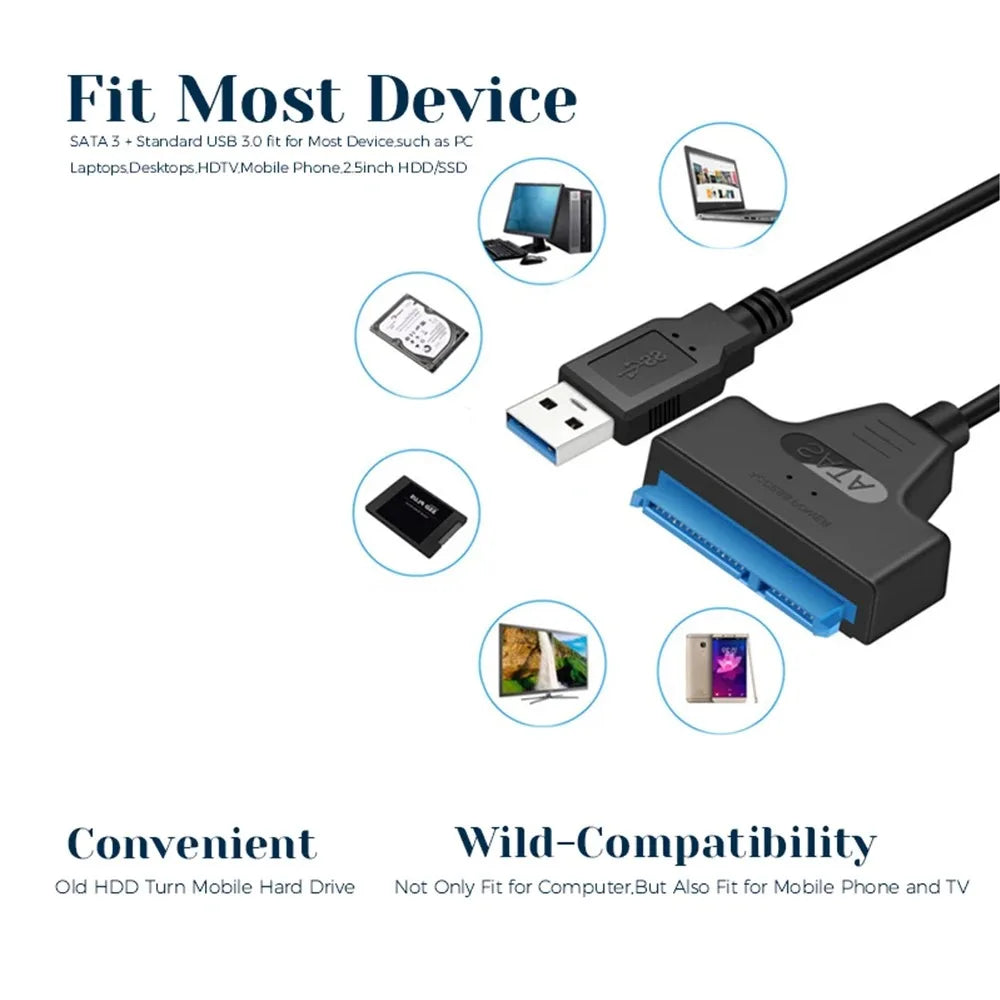 Adaptateur USB vers SATA, câble convertisseur USB 3.0 2.0 vers SATA pour disque dur SSD HDD 2.5 pouces, accessoires d'adaptateur externe