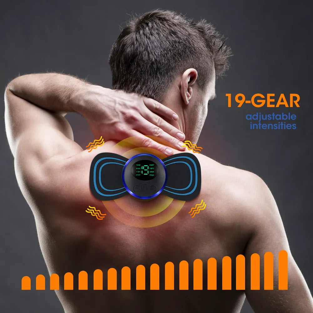 EMS Electric Neck Massager, Muscle Massage Stimulator, Low-Frequency Instrument, Patches for Back, Neck, and Calves, Mini Device for Joint Pain