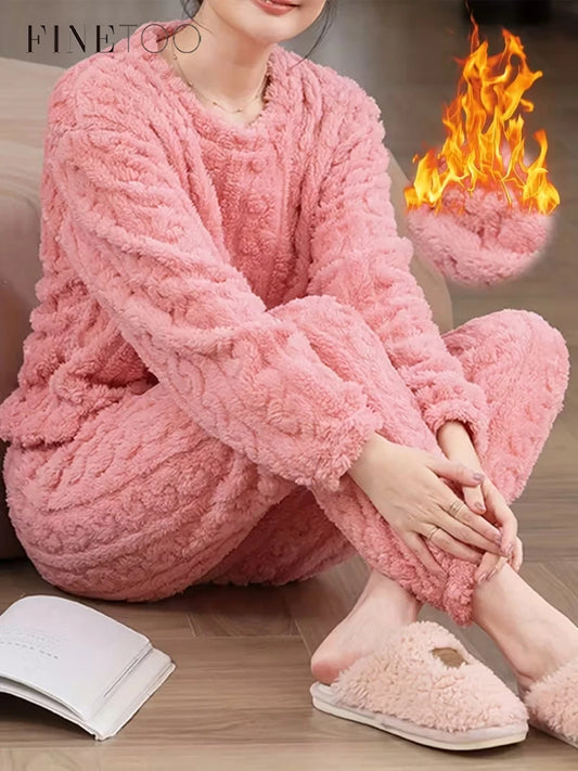 Ensemble Pyjama Flanelle Polaire Femme — Haut Col Rond & Pantalon Chaud