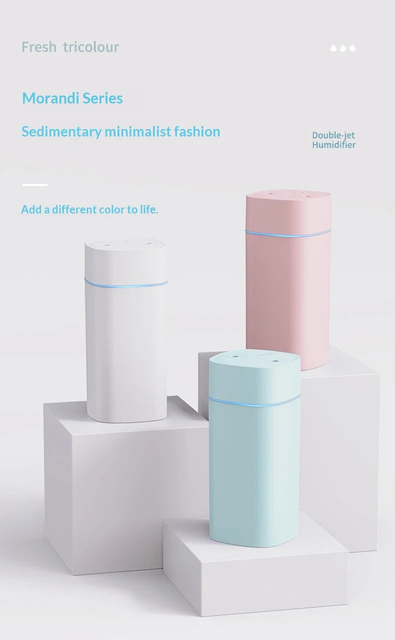 Mini Humidificateur Double Pulvérisation USB — Aromathérapie, Silencieux & Ultra-Compact