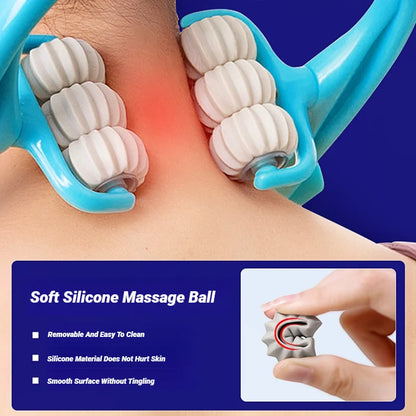 Manual massager for the spine, neck, shoulders, and back, handheld kneading massage device for at-home relaxation
