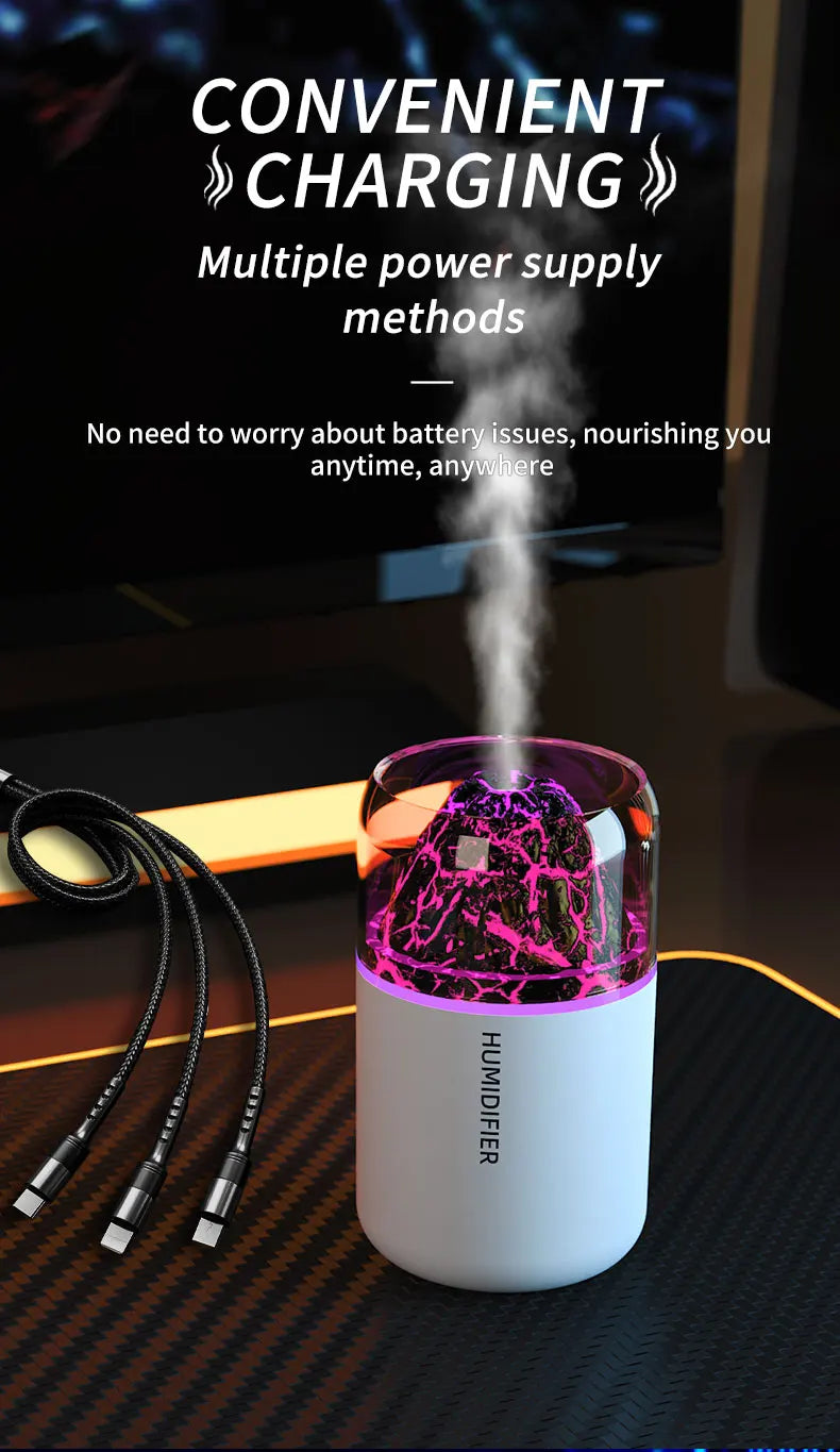 Diffuseur Aromathérapie USB Volcanique — Humidificateur & Veilleuse Colorée