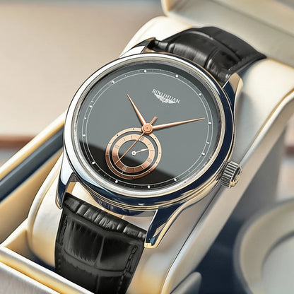 Montre Homme Quartz BEE SHIRLEY — Bracelet Cuir Noir, Cadran Minimaliste 40mm, Style Luxe Robe