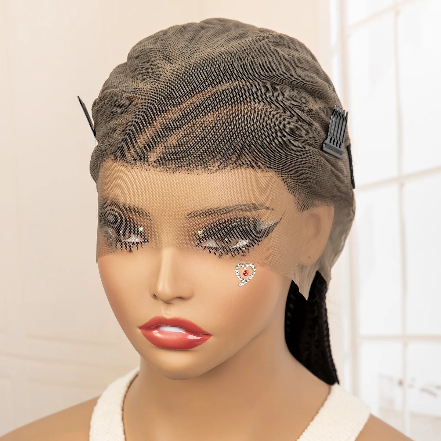 Perruque tressée synthétique pleine dentelle Cornrow Box 34 pouces dentelle frontale Crochet déesse tresses perruque pour les femmes noires africaines