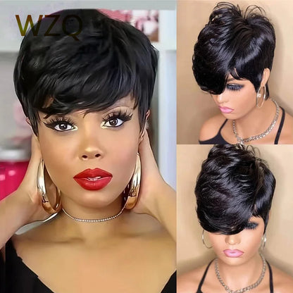 Perruques de cheveux humains droites coupe lutin pour femmes perruque Bob courte couleur naturelle accessoires de cheveux humains perruque sans colle prêt à porter vente