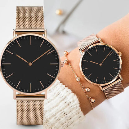 Montre Quartz Fashion TINUORA — Bracelet Acier Inox, Cadran 38mm, Style Luxe Casual, 17 Coloris