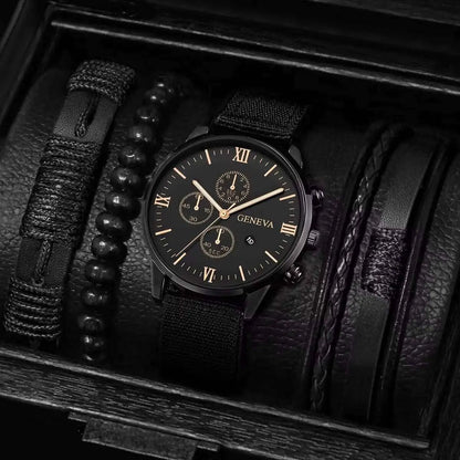 Montre Homme Quartz — Cadran Chiffres Romains + 3-4 Bracelets Interchangeables Cuir & Nylon