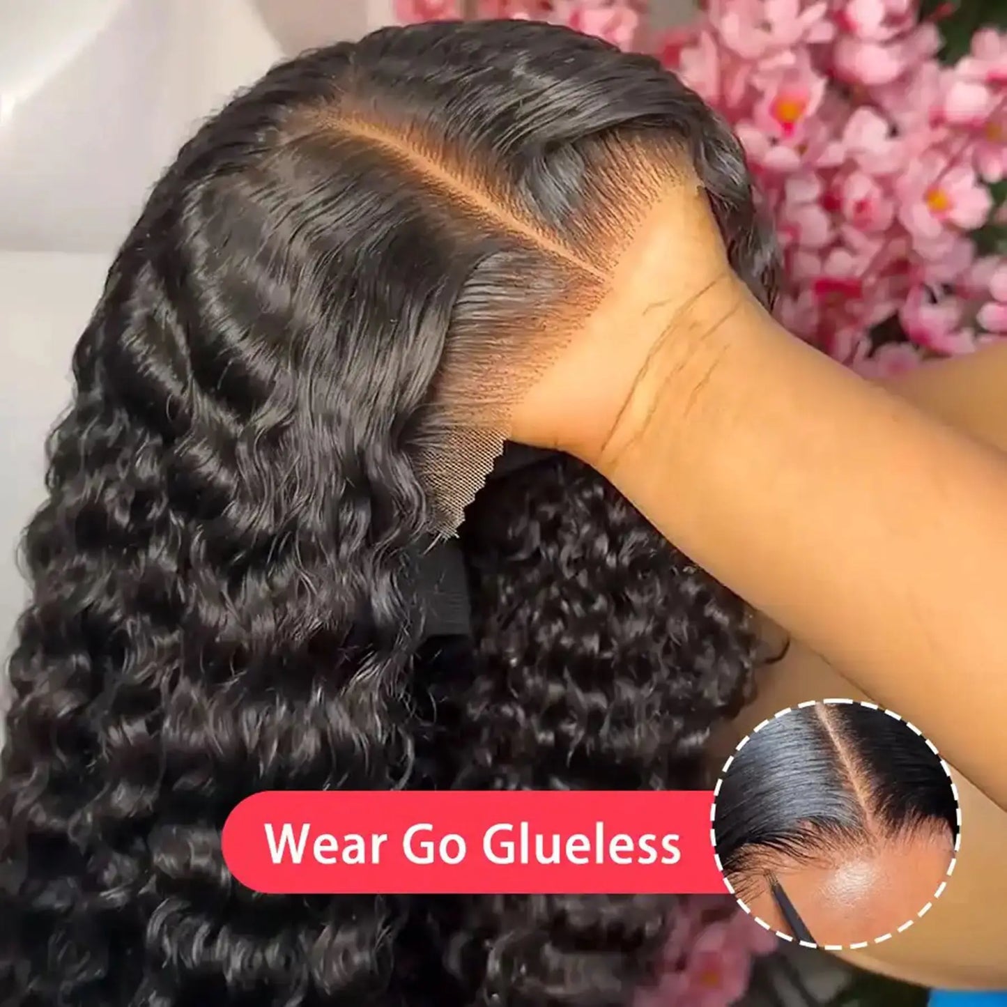 Perruque Lace Front Wig synthétique transparente, Deep Wave, douce, 13x4x1, pre-plucked, nœuds décolorés, sans colle, pour femmes noires, Cosplay, fête quotidienne