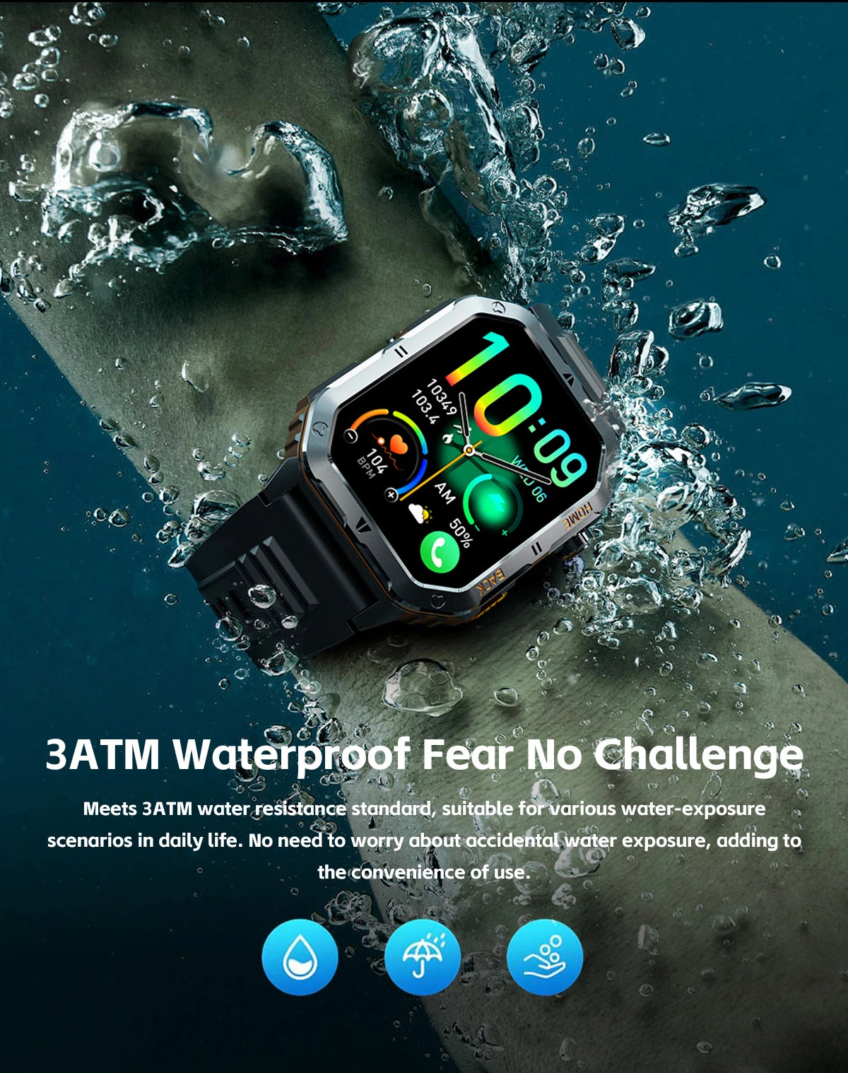 Montre Connectée Sport MT62 — Écran 2,01", Étanche 3 ATM, Batterie 1000 mAh, Bluetooth 5.3, 4 Coloris | TechNova X