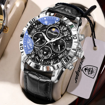 Montre Quartz Luxe Homme POEDAGAR 973 — Chronographe Lumineux, Verre Saphir, Bracelet Cuir, 3 ATM, 7 Coloris | TechNova X