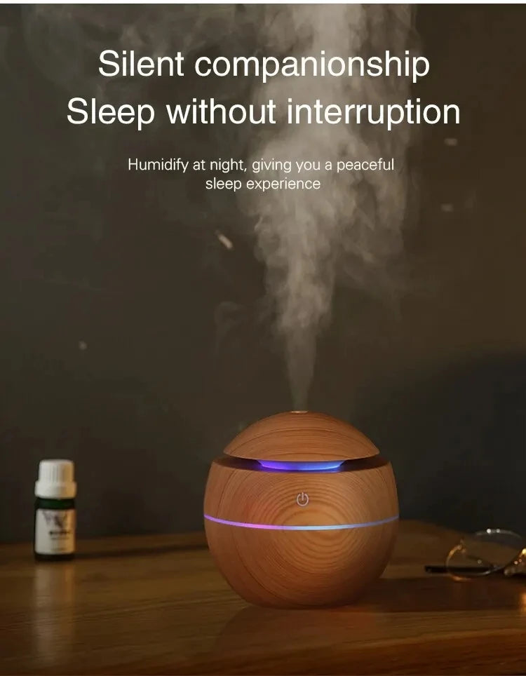 Humidificateur Design Bois USB 130ml — Diffuseur Arôme Ultrasonique, 200ml/h & Arrêt Auto