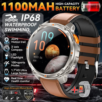Smartwatch GUHUAVMI HT33 — AMOLED Saphir 1,7", Batterie 1100mAh, 100+ Sports, IP68