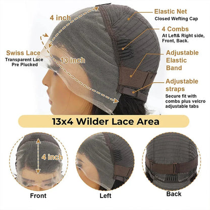 13x4 dentelle perruque partie latérale coupe lutin perruques 100% vierge cheveux partie latérale brésilienne vague d'eau bob perruque dentelle transparente pour les femmes noires
