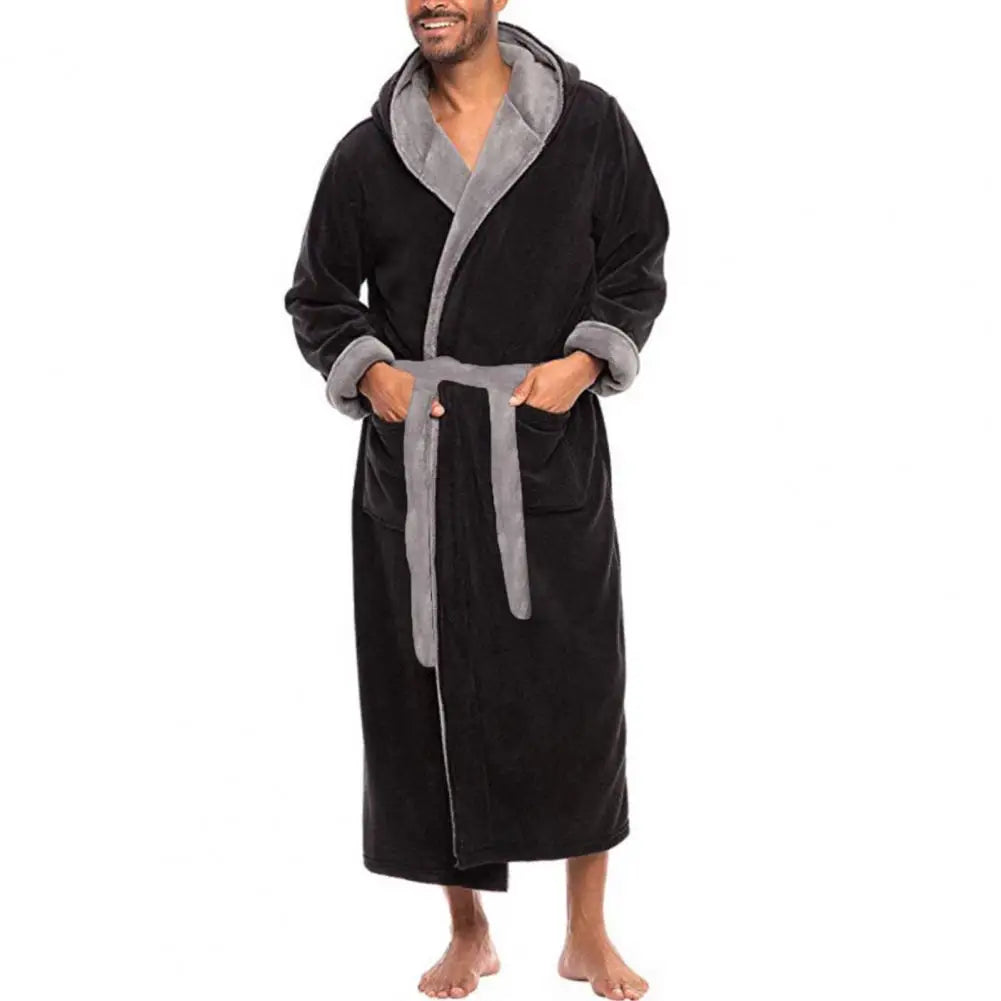 Peignoir Polaire Corail Homme — Robe de Bain Longue avec Poches, Automne-Hiver