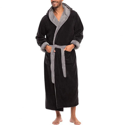 Peignoir Polaire Corail Homme — Robe de Bain Longue avec Poches, Automne-Hiver