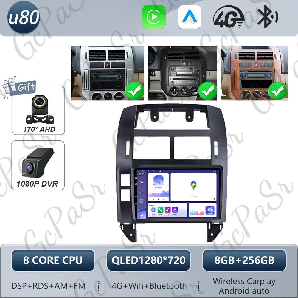 Autoradio Android 16 pour Volkswagen VW Polo MK4 6Q 9N 9N3 2004-2009 Lecteur multimédia Stéréo auto WiFi Navigation autoradio 4G
