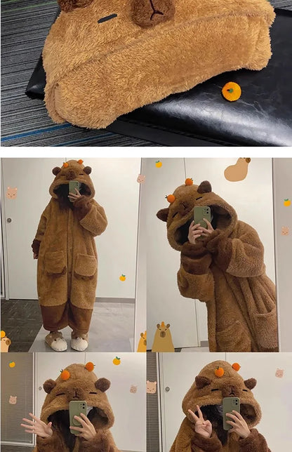 Adulte Capybara Robes Onesies Pyjamas Dessin Animé Pyjama Animal Kigurumi Pantoufle Halloween Cosplay Costumes Chaud Vêtements De Nuit Combinaison