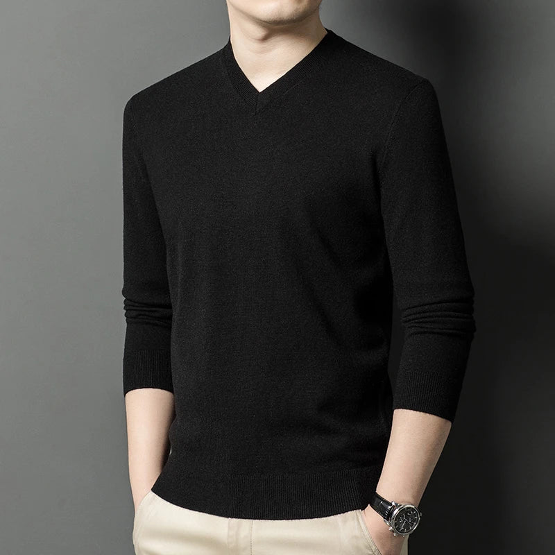 Nouveaux pulls hommes col en V basique couleur unie chandails col rond élastique pulls chaud automne tricoté surdimensionné pull hommes