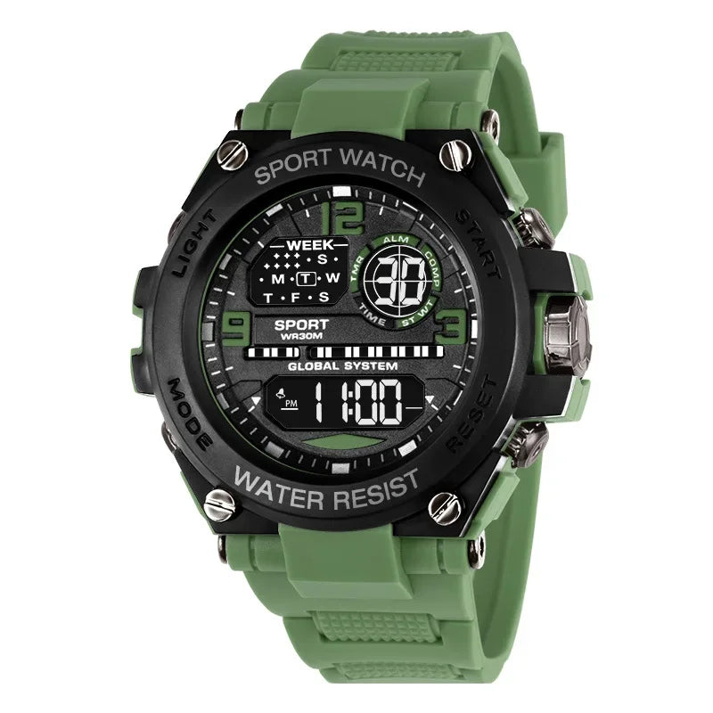 Montre Sport Digitale YIKAZE A69270 — Grand Cadran 56mm, LED, Chronomètre, Alarme, 3 ATM