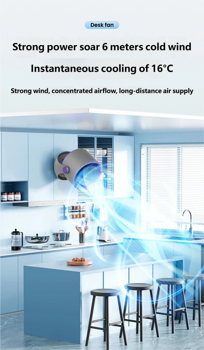 Ventilateur Mural Sans Perçage USB — Silencieux, Rechargeable & Circulation d'Air 360°