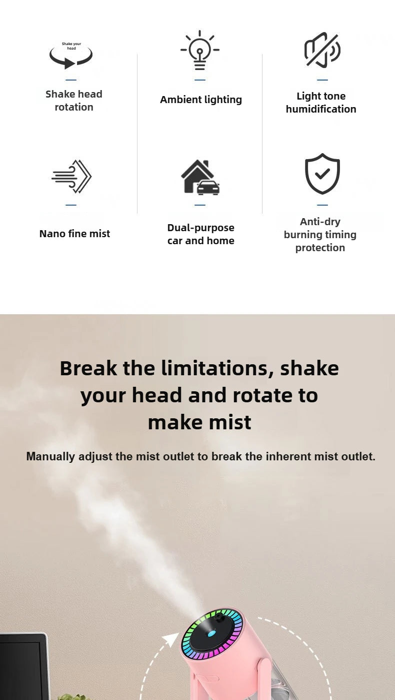 Humidificateur Projection Ciel Étoilé 280ml — LED Multimode, 2 Modes de Brume & USB 5V