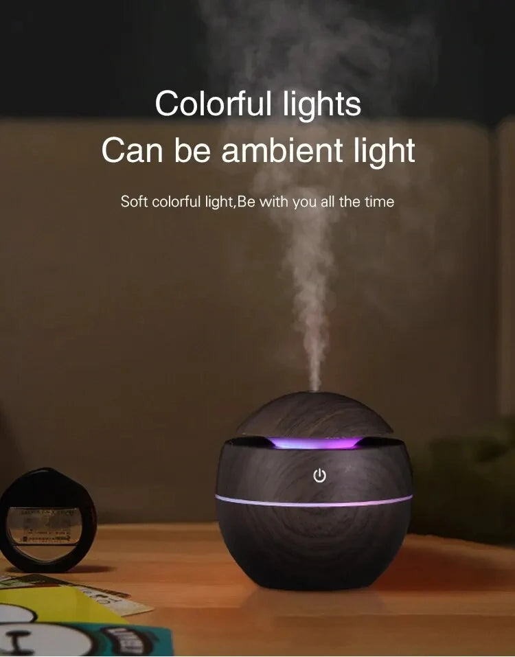Humidificateur Design Bois USB 130ml — Diffuseur Arôme Ultrasonique, 200ml/h & Arrêt Auto
