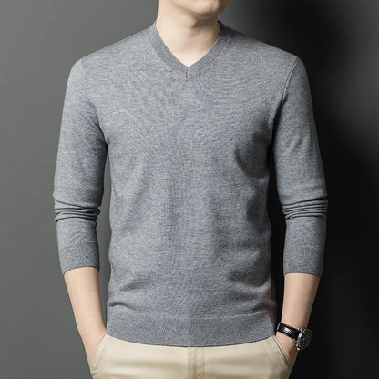 Nouveaux pulls hommes col en V basique couleur unie chandails col rond élastique pulls chaud automne tricoté surdimensionné pull hommes