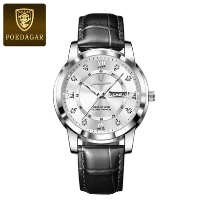 Montre Homme POEDAGAR 936L — Quartz, Bracelet Cuir, Lumineux, Date & Semaine