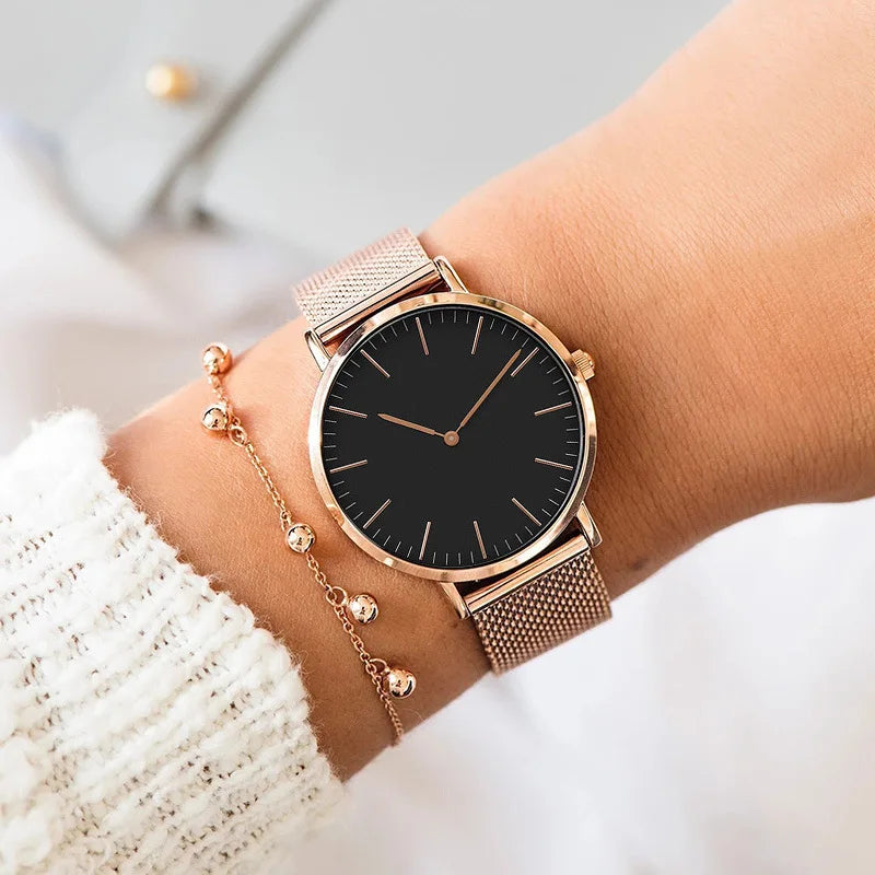 Montre Quartz Fashion TINUORA — Bracelet Acier Inox, Cadran 38mm, Style Luxe Casual, 17 Coloris