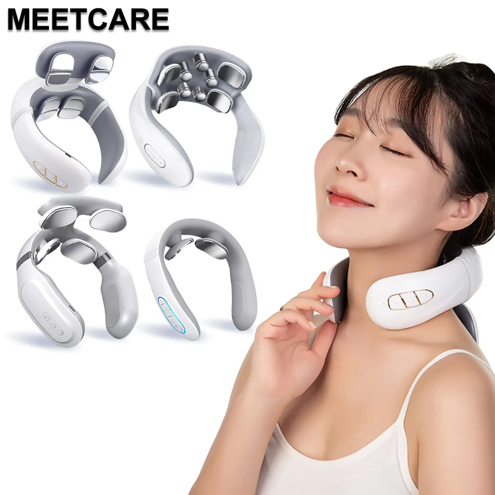Smart Electric Neck and Back Massager, Rechargeable TENS, Hot Compression Massage, Cervical Vertebra Relaxation, Pain Kneading Therapy