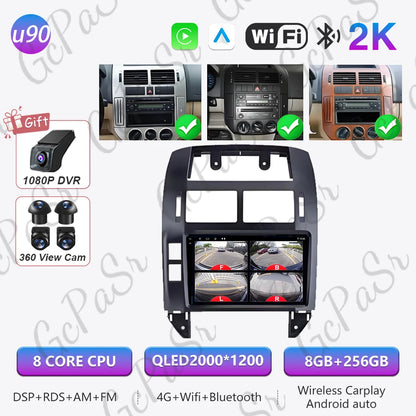 Autoradio Android 16 pour Volkswagen VW Polo MK4 6Q 9N 9N3 2004-2009 Lecteur multimédia Stéréo auto WiFi Navigation autoradio 4G