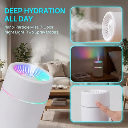 Humidificateur Brume Arc-en-ciel CL-01 — LED 7 Couleurs, 2 Modes (3H/6H) & Nano-Brume Silencieuse
