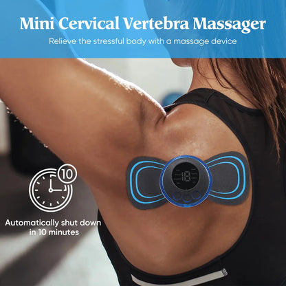 EMS Electric Neck Massager, Muscle Massage Stimulator, Low-Frequency Instrument, Patches for Back, Neck, and Calves, Mini Device for Joint Pain