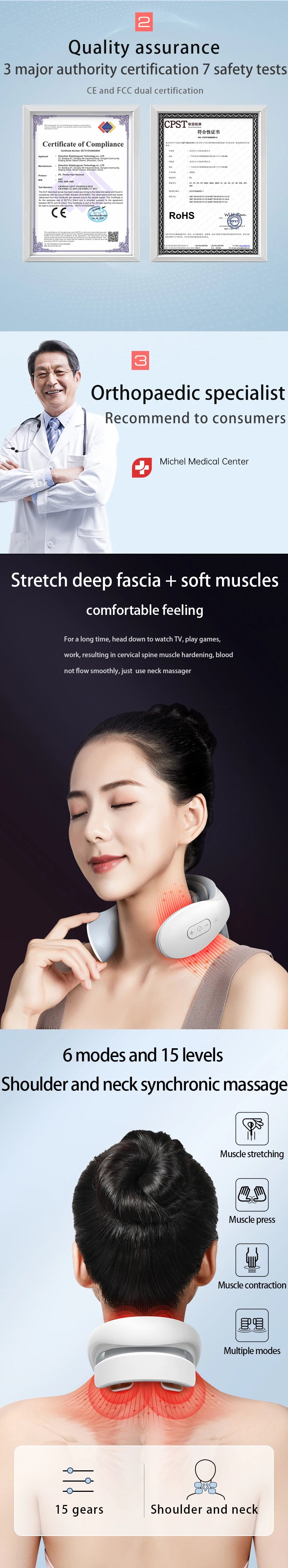 Electric Neck Massager with Heat, Cordless Shoulder Cervical Pain Relief, Portable Muscle Massage