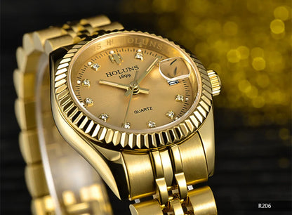Montre Femme Luxe Diamant — Quartz Acier Inoxydable, Étanche 5 ATM