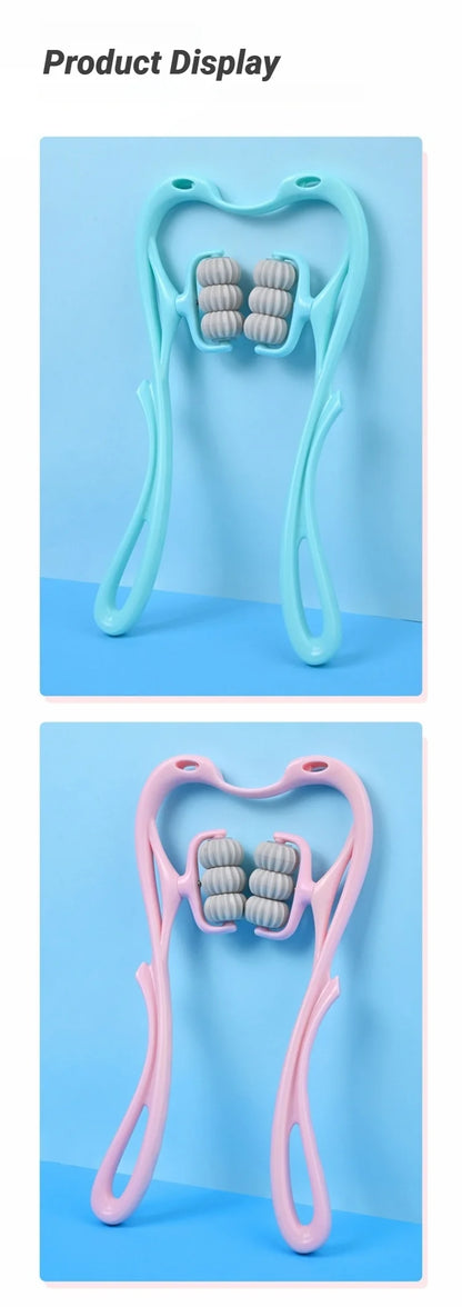 Manual massager for the spine, neck, shoulders, and back, handheld kneading massage device for at-home relaxation