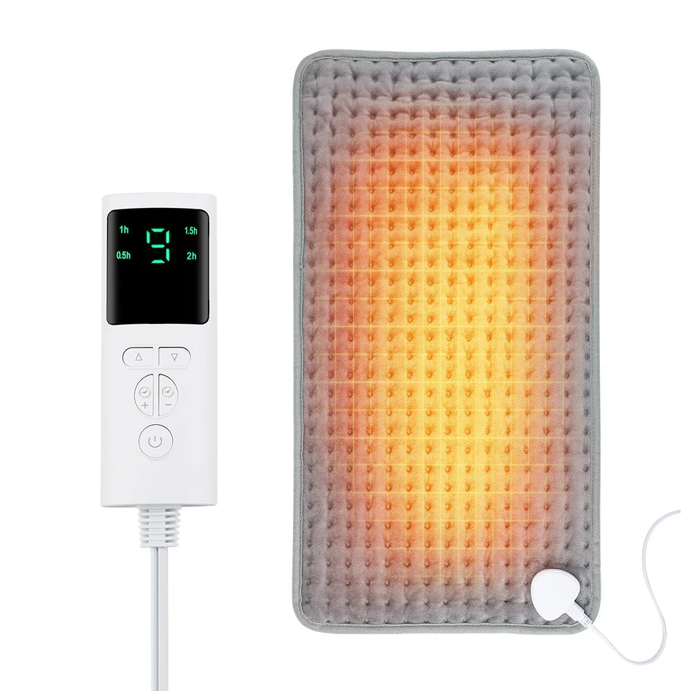 Coussin Chauffant Électrique 60x30cm — 10 Niveaux 30-70°C, Minuterie & Micro-Velours Lavable