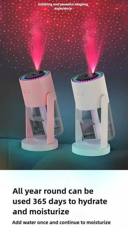 Humidificateur Projection Ciel Étoilé 280ml — LED Multimode, 2 Modes de Brume & USB 5V