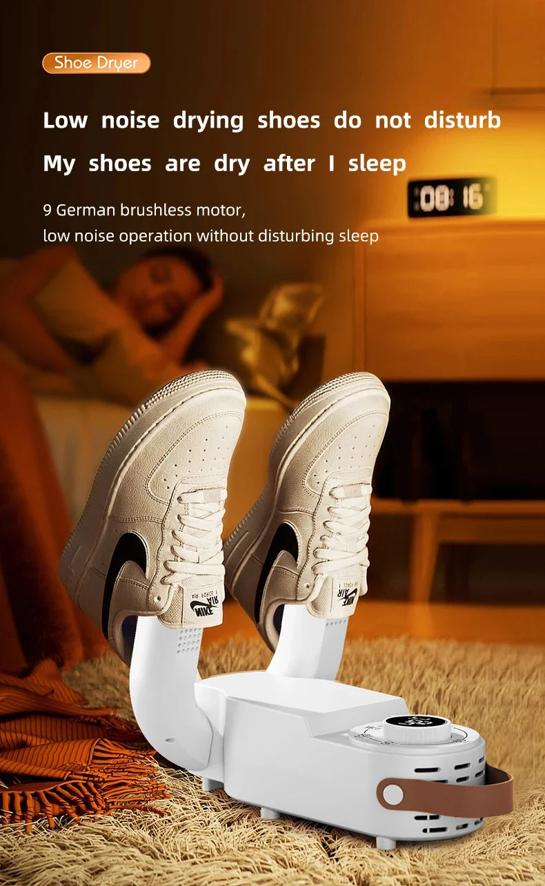 Sèche-Chaussures Intelligent 150W — Minuterie, Séchage Rapide, Désodorisant & Stérilisant