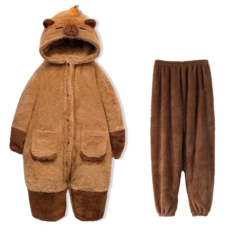 Adulte Capybara Robes Onesies Pyjamas Dessin Animé Pyjama Animal Kigurumi Pantoufle Halloween Cosplay Costumes Chaud Vêtements De Nuit Combinaison