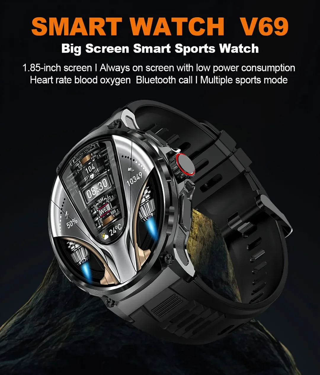 Montre Connectée Homme BOALZETD V69 — AMOLED 1,85", Batterie 710 mAh, GPS, IP67, 100+ Sports, 6 Coloris | TechNova X