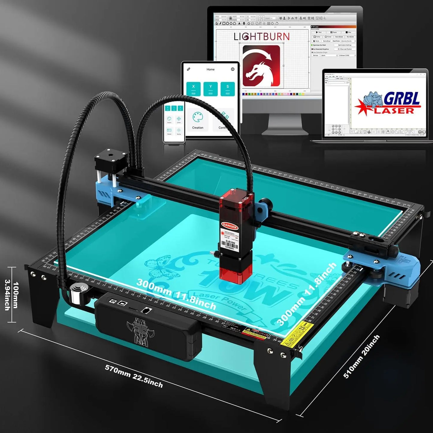 Graveur Laser deux arbres TTS 10 Pro, avec contrôle hors ligne Wifi, Machine de gravure Laser 10W pour la sculpture sur verre, métal et cuir