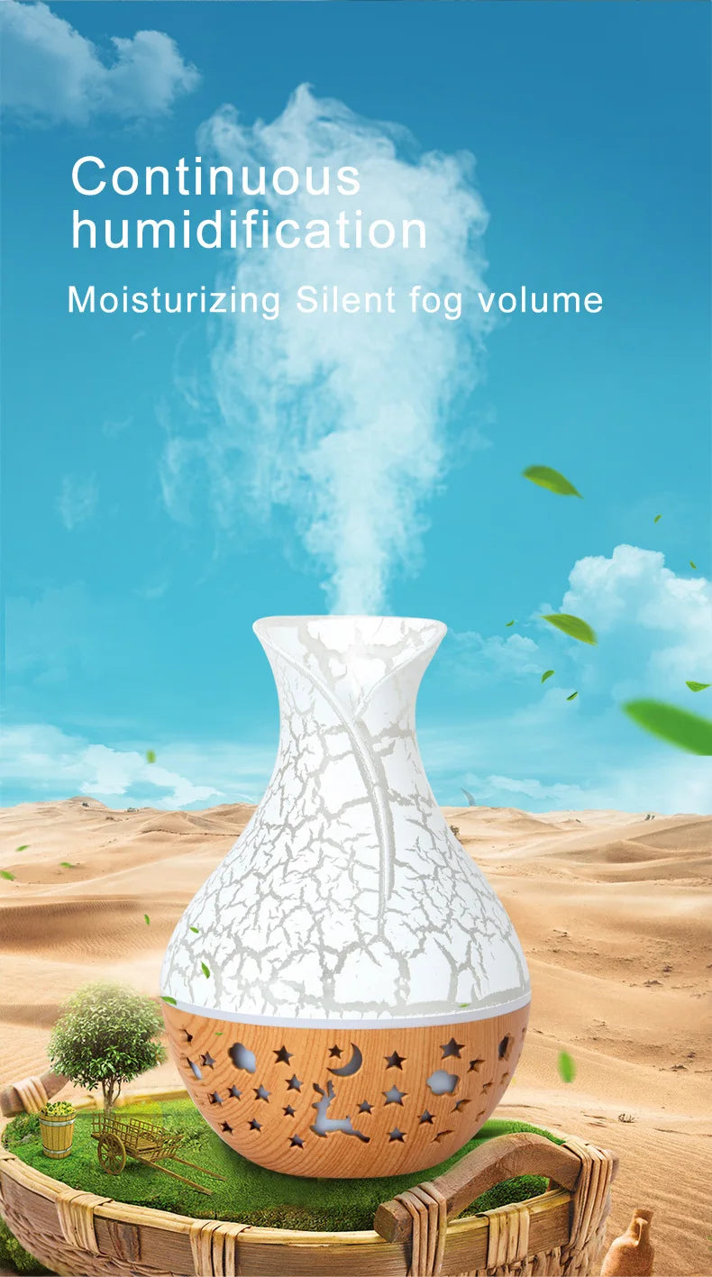 Mini Humidificateur Vase Design Bois 150ml — LED 7 Couleurs, Aromathérapie & USB 5V