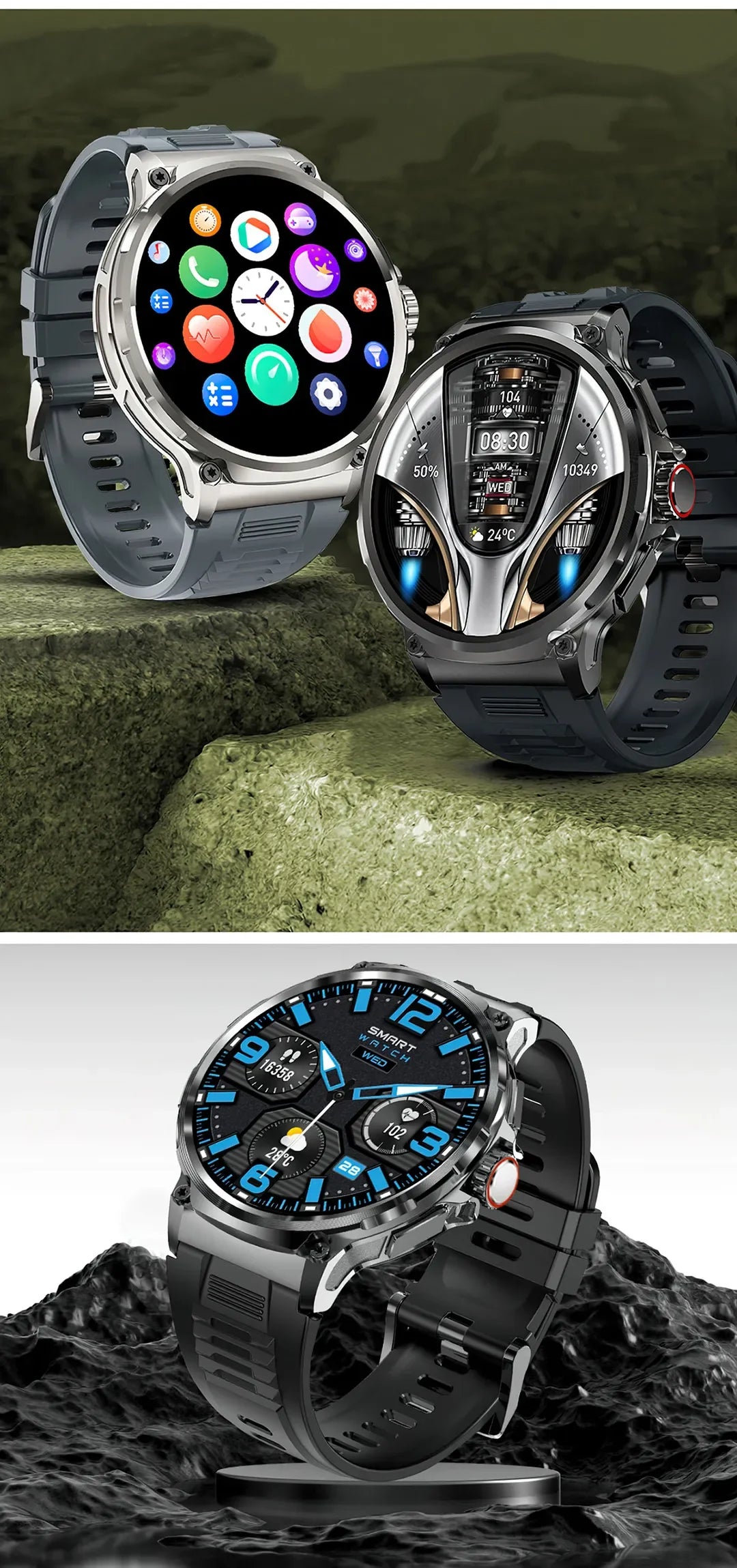 Montre Connectée Homme BOALZETD V69 — AMOLED 1,85", Batterie 710 mAh, GPS, IP67, 100+ Sports, 6 Coloris | TechNova X