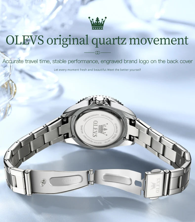 Montre Femme Quartz OLEVS 9945 — Cadran Diamant Lumineux, Acier Inoxydable, Date, 3 ATM