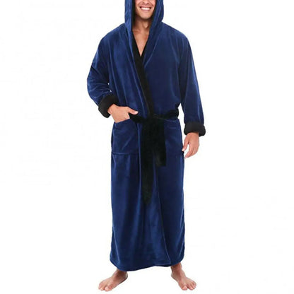 Peignoir Polaire Corail Homme — Robe de Bain Longue avec Poches, Automne-Hiver