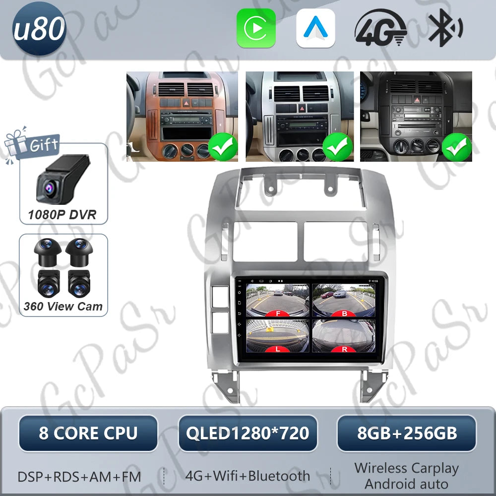 Autoradio Android 16 pour Volkswagen VW Polo MK4 6Q 9N 9N3 2004-2009 Lecteur multimédia Stéréo auto WiFi Navigation autoradio 4G