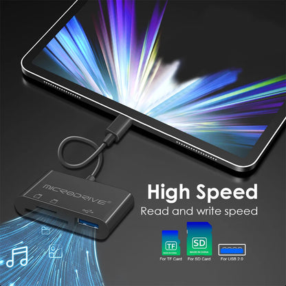 Type USB C HUB 3 en 1 pour carte mémoire/flash USB/adaptateur de carte SD/USB 2.0/3.0/lecteur de carte Micro Mini SD/carte TF 3 emplacements